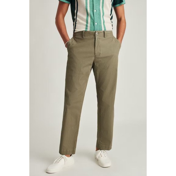 Bonobos The Relaxed Straight Chino Khaki Mens Pants Olive Green 33 x 28 Reg NEW